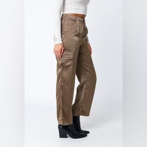 Silk Cargo Utility Straight Leg Pants Small Beige New
